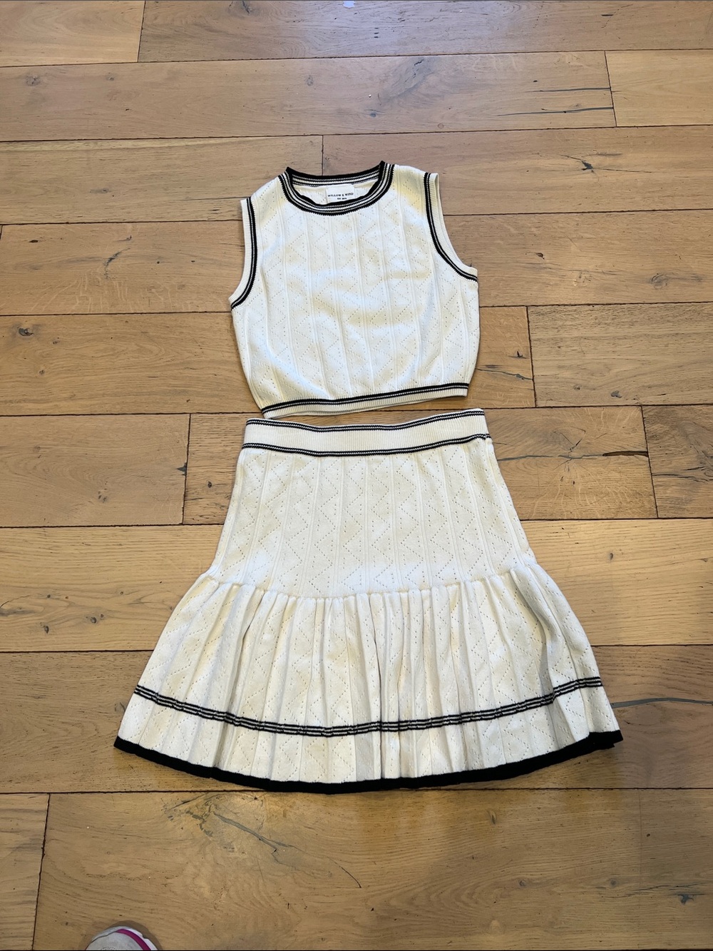 Ivory Knit Circle Skirt with Contrast Trim